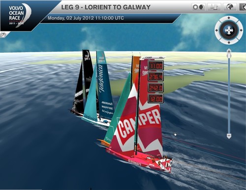 The lead four boats round Land’s End at the SW corner of England and head for Galway Bay, Ireland © Virtual Eye/Volvo Ocean Race http://www.virtualeye.tv/